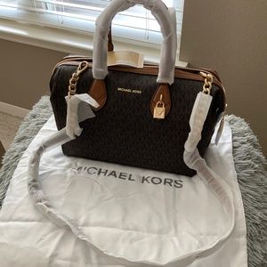 Michael Kors Grayson Large Signature Logo Satchel Crossbody Convertible Brown